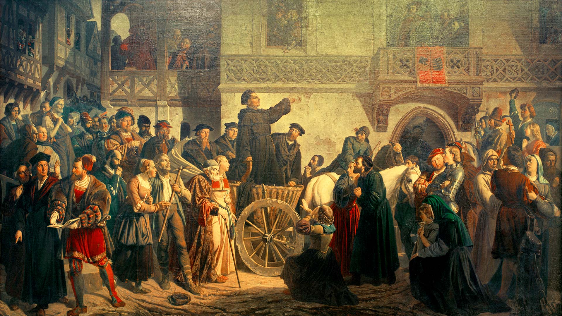 Szene aus dem Bildzyklus „Luther auf dem Reichstag zu Worms“ von Anton von Werner (1843 – 1915): Triumphaler Einzug Luthers