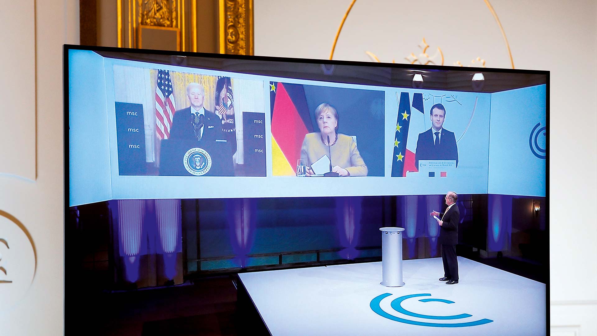 Eine neue Außenpolitik: Europa wieder erwünscht. US-Präsident Joe Biden auf Augenhöhe mit europäischen Partnern bei der Münchner Sicherheitskonferenz im Februar 2021.