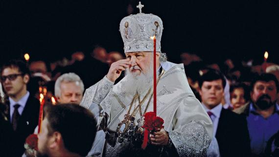Patriarch Kyrill I. bei der Osterfeier in der Christ-Erlöser-Kathedrale Moskau am 19. April 2014.