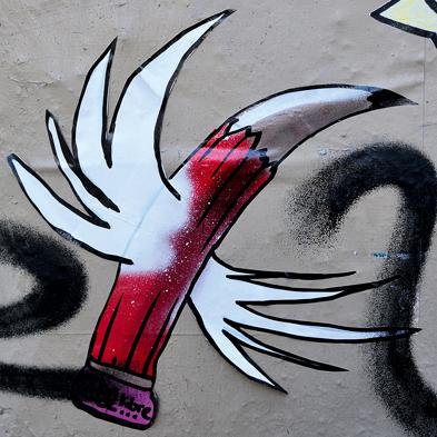 Die Graffities in Paris entstanden nach dem Anschlag auf &quot;Charlie Hebdo&quot;. Der Prophet wird zum Performer. Fotos: dpa/ Marechal Aurore