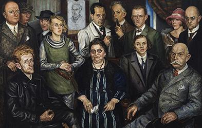 „Die Zeitgenossen“ von Arthur Kaufmann, 1925 (links). Max Ernst: „Die Jungfrau züchtigt ihren Sohn“, 1926. Fotos: Rheinisches Bildarchiv Köln