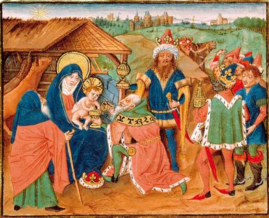 &quot;Anbetung der Heiligen Drei Könige&quot;, Buchmalerei, Deutschland, 15. Jh. Foto: akg-images