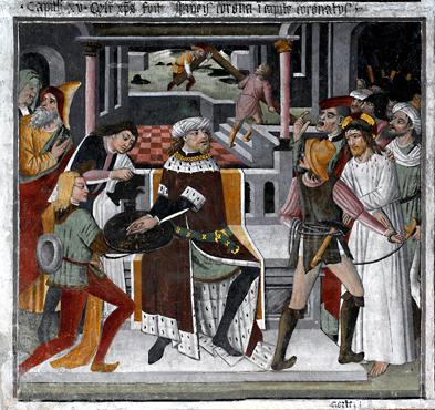 &quot;Die Handwaschung des Pilatus&quot;, Fresko, 1491 / 92, von Giovanni Canavesio und Giovanni Baleison, Kapelle von La Brigue / Frankreich. Foto: akg-images / François Guénet