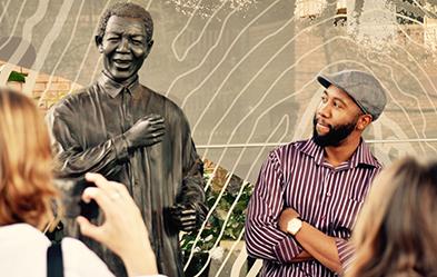 Mit dem Kampf weitermachen“ - Mandelas Enkel Ndaba neben einer Statue seines Großvaters. Foto: Juliane Ziegler