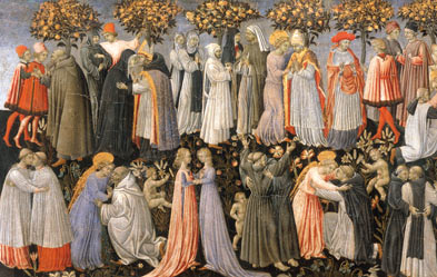 Giovanni di Paolo: Selige im Paradies, Ausschnitt aus &quot;Das Jüngste Gericht&quot;, um 1465. (Foto: akg-images/Rabatti - Domingie)