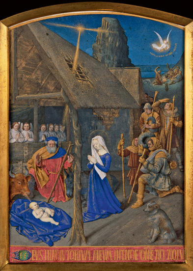 … oder doch erst in der Krippe von Bethlehem? &quot;Christi Geburt und Anbetung der Hirten&quot; – Buchmalerei von Jean Fouquet um 1455. Foto: epd